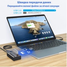 Концентратор Dynamode 5 ports USB3.0 to 4*USB3.0+2.4А Power Adapter 2.5A/12V (DM-UH-P405-G) - Фото