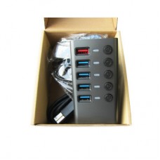 Концентратор Dynamode 5 ports USB3.0 to 4*USB3.0+2.4А Power Adapter 2.5A/12V (DM-UH-P405-G) - Фото