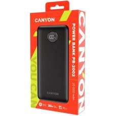 Батарея универсальная Canyon PB-2002 20000mAh, PD/20W, QC/3.0/22.5W, Black (CNE-CPB2002B) - Фото