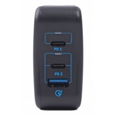 Зарядний пристрій Maxxter 1 USB-A + 2 USB-C (PD 65 W + PD 18 W + QC 3.0) (WC-PD65W-01) - Фото