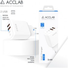 Зарядний пристрій ACCLAB AL-TC224 2хUSB 5В/2,4A/12W (1283126538834) - Фото
