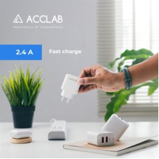 Зарядний пристрій ACCLAB AL-TC224 2хUSB 5В/2,4A/12W (1283126538834) - Фото