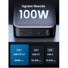 Зарядний пристрій Ugreen 4xUSB 100 W (3xType-C+USB A QC3) GAN Charger Nexode Series Black CD328 (90928) - Фото