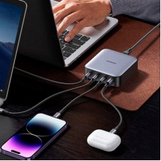 Зарядний пристрій Ugreen 4xUSB 100 W (3xType-C+USB A QC3) GAN Charger Nexode Series Black CD328 (90928) - Фото