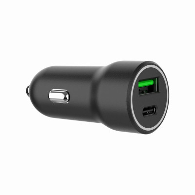 Зарядний пристрій Gembird 1xUSB-A (18W QC3.0) + 1xUSB-C (20 W PD) black (TA-UC-A2PDQC20-CAR-01)