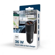 Зарядний пристрій Gembird 2xUSB-A (18W QC3.0) black (TA-UC-A2QC36-CAR-01) - Фото