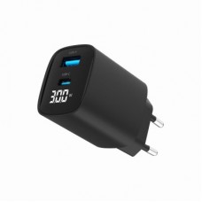 Зарядное устройство Gembird 1xUSB-A (QC3.0 18W) + 1 Type-C (PD20W) LCD black (TA-UC-PDQC30LCD-BK-01) - Фото