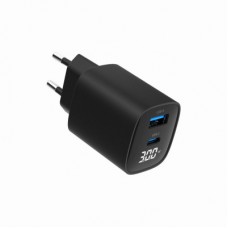 Зарядное устройство Gembird 1xUSB-A (QC3.0 18W) + 1 Type-C (PD20W) LCD black (TA-UC-PDQC30LCD-BK-01) - Фото