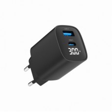Зарядное устройство Gembird 1xUSB-A (QC3.0 18W) + 1 Type-C (PD20W) LCD black (TA-UC-PDQC30LCD-BK-01) - Фото