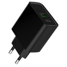 Зарядний пристрій Gembird 1xUSB-A + 1 Type-C (PD20 Вт + QC3.0 18 Вт) black (TA-UC-PDQC20-01-BK) - Фото