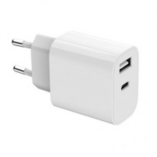 Зарядний пристрій Gembird 1xUSB-A+1xUSB-C 5V/2.4A (12W) white (TA-UC-2AC12-01) - Фото