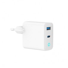 Зарядний пристрій Gembird 1xUSB-A (QC3.0 18 W) + 1xType-C (PD 65 W) white (TA-UC-PDQC65L-W-01) - Фото