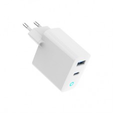 Зарядний пристрій Gembird 1xUSB-A (QC3.0 18 W) + 1xType-C (PD 65 W) white (TA-UC-PDQC65L-W-01) - Фото