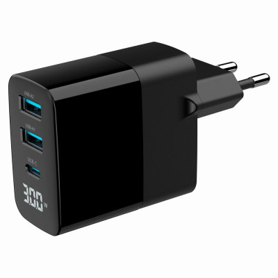 Зарядний пристрій Gembird 2xUSB-A (QC3.0 18 W) + 1хType-C (PD20W) LCD black (TA-UC-PDQC30LCD-BK-02)