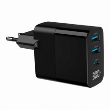 Зарядний пристрій Gembird 2xUSB-A (QC3.0 18 W) + 1хType-C (PD20W) LCD black (TA-UC-PDQC30LCD-BK-02) - Фото