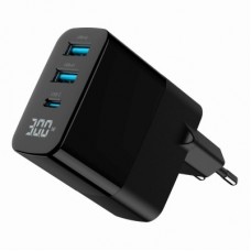 Зарядний пристрій Gembird 2xUSB-A (QC3.0 18 W) + 1хType-C (PD20W) LCD black (TA-UC-PDQC30LCD-BK-02) - Фото