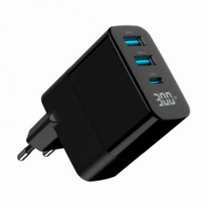 Зарядний пристрій Gembird 2xUSB-A (QC3.0 18 W) + 1хType-C (PD20W) LCD black (TA-UC-PDQC30LCD-BK-02) - Фото