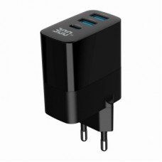 Зарядний пристрій Gembird 2xUSB-A (QC3.0 18 W) + 1хType-C (PD20W) LCD black (TA-UC-PDQC30LCD-BK-02) - Фото