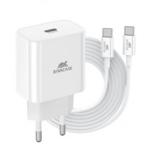 Зарядний пристрій RivaCase 1xUSB Type-C PD 20 Вт кабель Type-C white (PS4101 WD4 (White)) - Фото