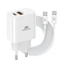 Зарядний пристрій RivaCase 2xUSB-А + Type-C PD 20W+QC3.0 кабель Type-C white (PS4102 WD4 (White)) - Фото