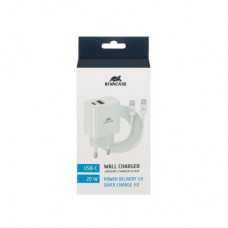 Зарядний пристрій RivaCase 2xUSB-А + Type-C PD 20W+QC3.0 кабель Type-C white (PS4102 WD4 (White)) - Фото