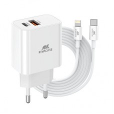 Зарядний пристрій RivaCase 2xUSB-А + Type-C PD 20 W + QC 3.0 кабель Type-C-Lighting white (PS4102 WD5 (White)) - Фото