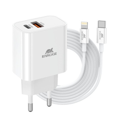 Зарядний пристрій RivaCase 2xUSB-А + Type-C PD 20 W + QC 3.0 кабель Type-C-Lighting white (PS4102 WD5 (White))