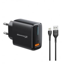 Зарядний пристрій Grand-X Quick Charge QС3.0 + cableUSB-Lightning (CH-550BL) - Фото