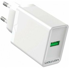 Зарядний пристрій Vention 1xUSB 18 W (USB-A) QC3.0 white (FABW0-EU) - Фото