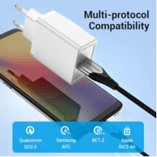 Зарядний пристрій Vention 1xUSB 18 W (USB-A) QC3.0 white (FABW0-EU) - Фото