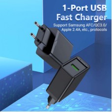 Зарядний пристрій Vention 1xUSB 18 W (USB-A) QC3.0 black (FABB0-EU) - Фото