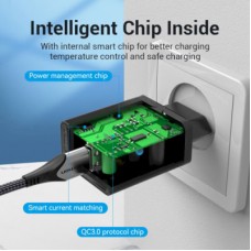 Зарядний пристрій Vention 1xUSB 18 W (USB-A) QC3.0 black (FABB0-EU) - Фото