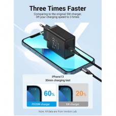 Зарядний пристрій Vention 1xUSB 20 W (USB-С) PD black (FADB0-EU) - Фото