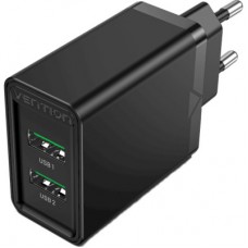 Зарядний пристрій Vention 2xUSB 36 W (2xUSB-A) QC3.0 black (FBAB0-EU) - Фото