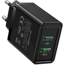 Зарядний пристрій Vention 2xUSB 36 W (2xUSB-A) QC3.0 black (FBAB0-EU) - Фото