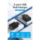 Зарядний пристрій Vention 2xUSB 36 W (2xUSB-A) QC3.0 black (FBAB0-EU)