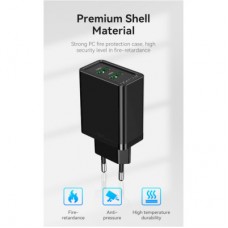 Зарядний пристрій Vention 2xUSB 36 W (2xUSB-A) QC3.0 black (FBAB0-EU) - Фото