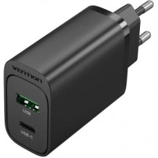 Зарядний пристрій Vention 2xUSB 38 W (USB-C+USB-A) PD+QC3.0 black (FBIB0-EU) - Фото