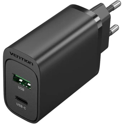 Зарядний пристрій Vention 2xUSB 38 W (USB-C+USB-A) PD+QC3.0 black (FBIB0-EU)