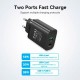 Зарядний пристрій Vention 2xUSB 38 W (USB-C+USB-A) PD+QC3.0 black (FBIB0-EU)