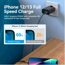 Зарядний пристрій Vention 2xUSB 38 W (USB-C+USB-A) PD+QC3.0 black (FBIB0-EU) - Фото