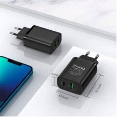 Зарядний пристрій Vention 2xUSB 38 W (USB-C+USB-A) PD+QC3.0 black (FBIB0-EU) - Фото
