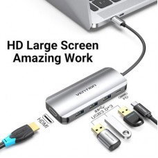 Концентратор Vention USB 3.1 Type-C to HDM/USB 3.0х3//PD 100W 5-in-1 (THFHB) - Фото