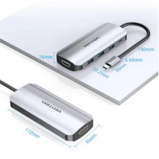 Концентратор Vention USB 3.1 Type-C to HDM/USB 3.0х3//PD 100W 5-in-1 (THFHB) - Фото