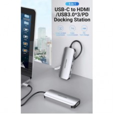 Концентратор Vention USB 3.1 Type-C to HDM/USB 3.0х3//PD 100W 5-in-1 (THFHB) - Фото
