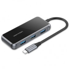 Концентратор Vention USB 3.1 Type-C to HDMI 4K60Hz/USB 3.0х3/RJ45/PD 87W 6-in-1 Mirrored Surface (TFFHB) - Фото