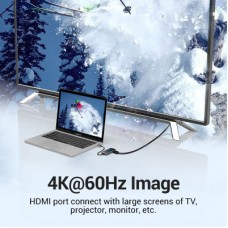 Концентратор Vention USB 3.1 Type-C to HDMI 4K60Hz/USB 3.0х3/RJ45/PD 87W 6-in-1 Mirrored Surface (TFFHB) - Фото