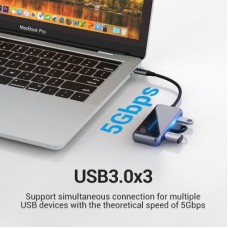 Концентратор Vention USB 3.1 Type-C to HDMI 4K60Hz/USB 3.0х3/RJ45/PD 87W 6-in-1 Mirrored Surface (TFFHB) - Фото