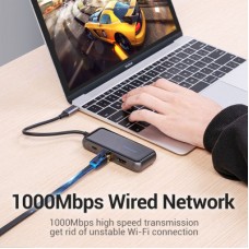 Концентратор Vention USB 3.1 Type-C to HDMI 4K60Hz/USB 3.0х3/RJ45/PD 87W 6-in-1 Mirrored Surface (TFFHB) - Фото