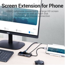 Концентратор Vention USB 3.1 Type-C to HDMI 4K60Hz/USB 3.0х3/RJ45/PD 87W 6-in-1 Mirrored Surface (TFFHB) - Фото